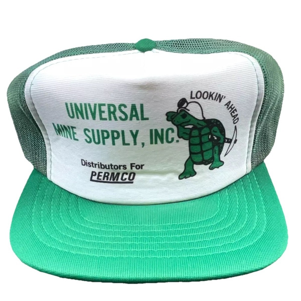 Vintage Trucker Hat Cap Snap Back Green Pineville Mine 90s Y2K Mesh Coal Mining